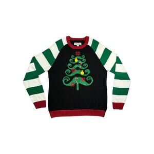 Ugly Christmas Sweater Striped Long Sleeve Women XL Tree Holiday